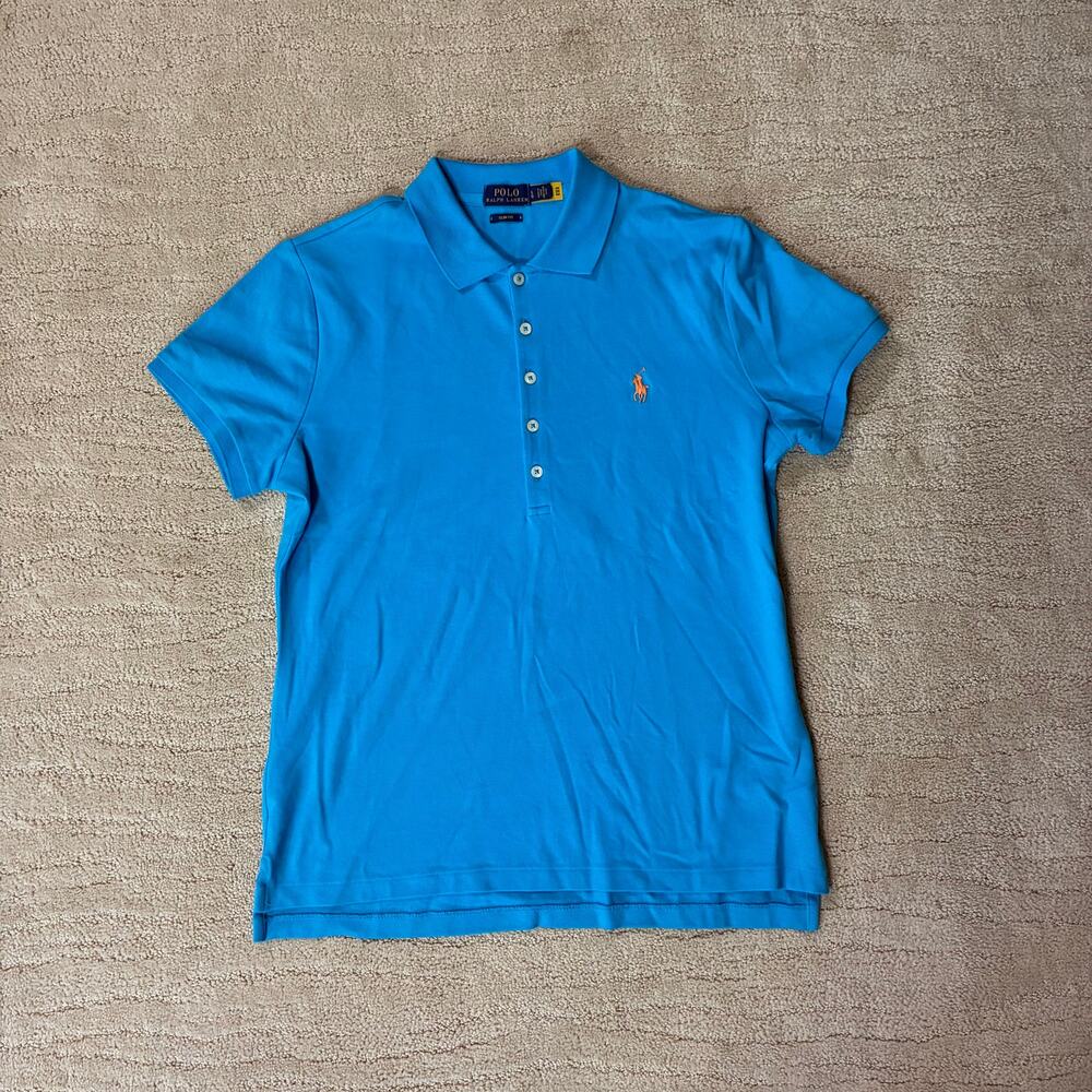Polo Ralph Lauren Women L Blue Cap Sleeve Polo Shirt Preppy Old Money Ivy League